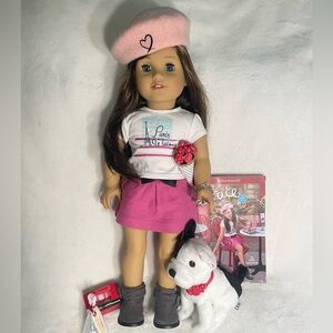 American Girl Doll in Pink Skirt with Plush Dog